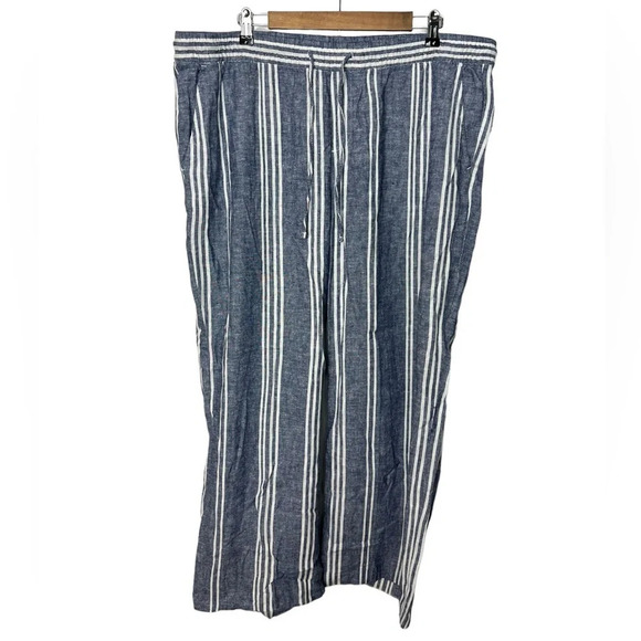Old Navy • Linen Wide Leg Blue Stripe Pants - Picture 1 of 6